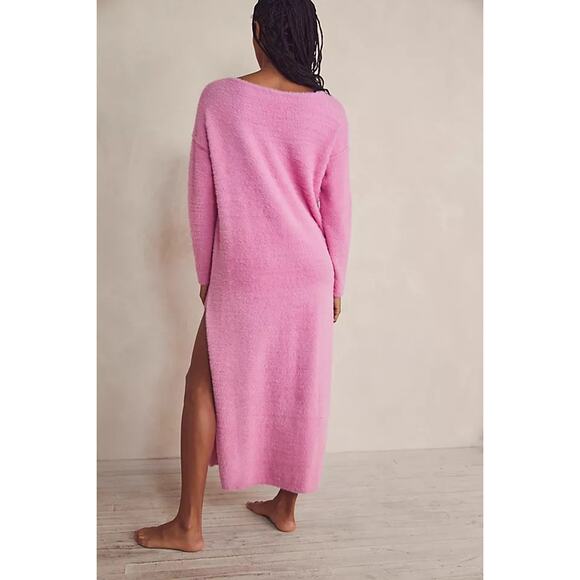 Intimately Free People Pink Fuzzy Girls Night In Maxi Pullover Dress Size Medium - Picture 2 of 13